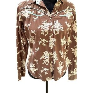 Wrangler Vintage Brown Floral Women's Button Up Western Shirt